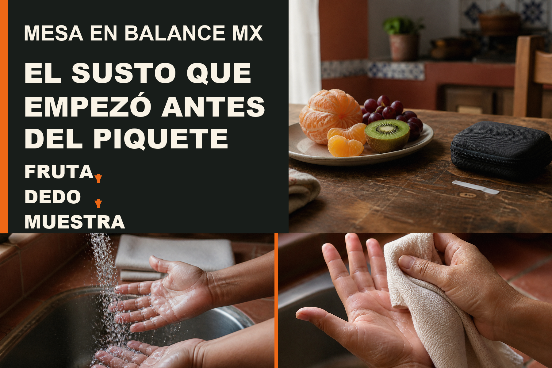 Fruta, dedo y muestra